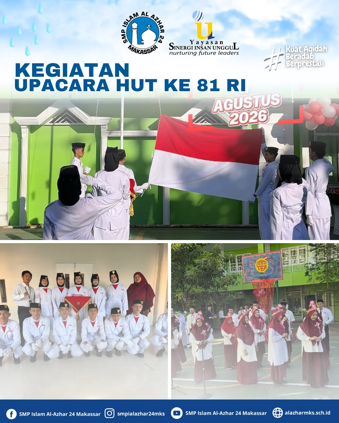Khidmat dan Penuh Semangat, SMP Islam Al Azhar 24 Makassar Gelar Upacara HUT ke-81 RI