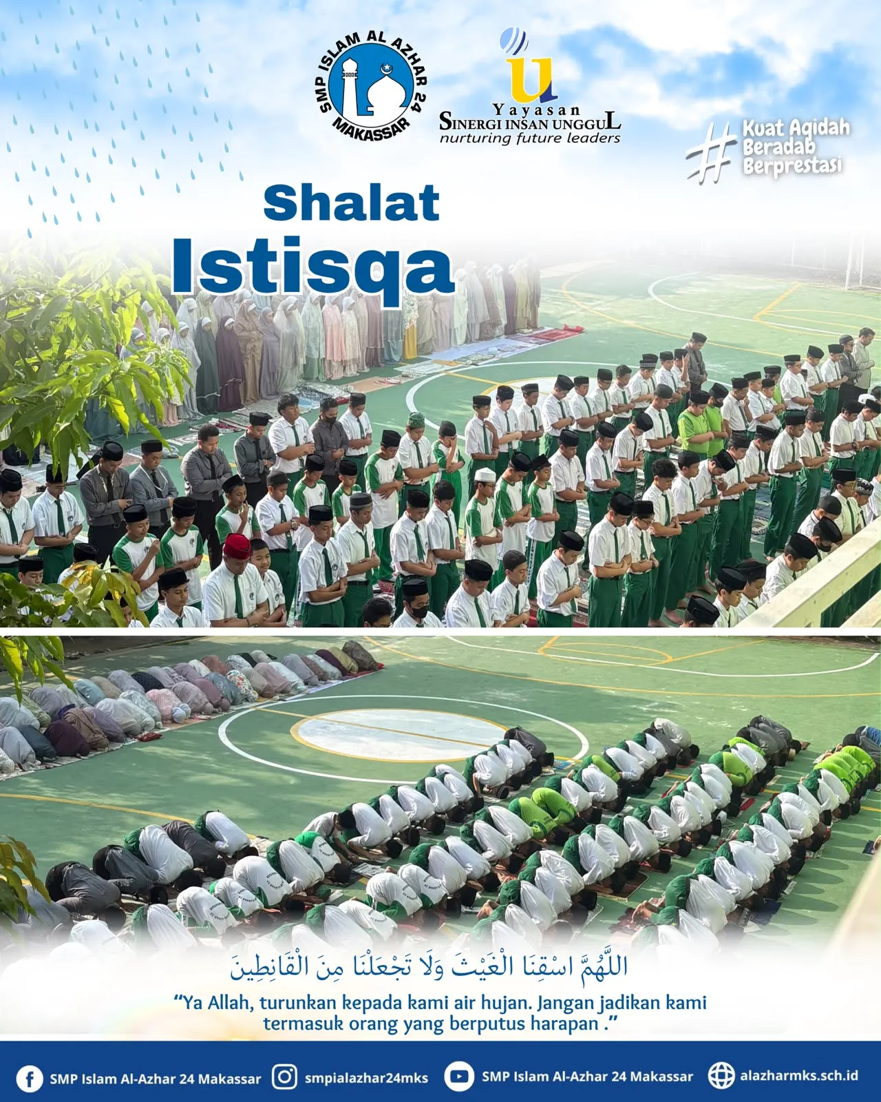Menanamkan Nilai Keislaman, Murid SMP Islam Al Azhar 24 Makassar Laksanakan Salat Istisqa